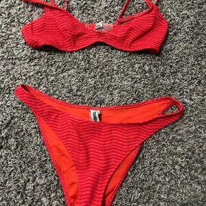 MAIA - MATO RED TERRY TOWELLING SCOOP BIKINI SET